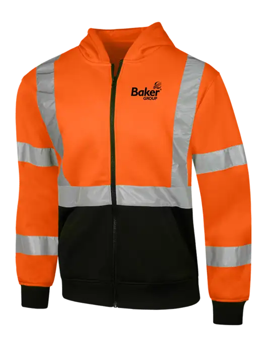 CornerStone Safety Orange ANSI  107 Class 3 Heavy-Duty Fleece Full-Zip Hoodie w/Baker Group Logo