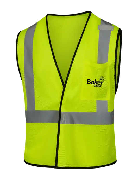 CornerStone Safety Yellow ANSI 107 Class 2 Economy Mesh One-Pocket Vest w/Baker Group Logo
