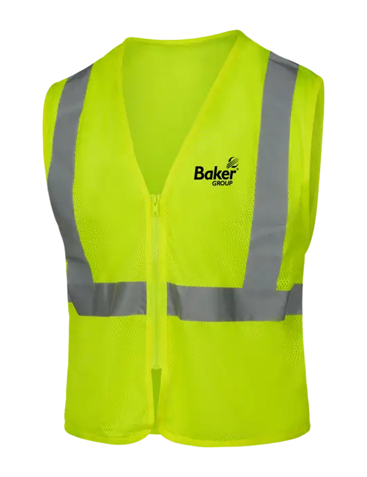 CornerStone Safety Yellow ANSI 107 Class 2 Economy Mesh Zippered Vest w/Baker Group Logo