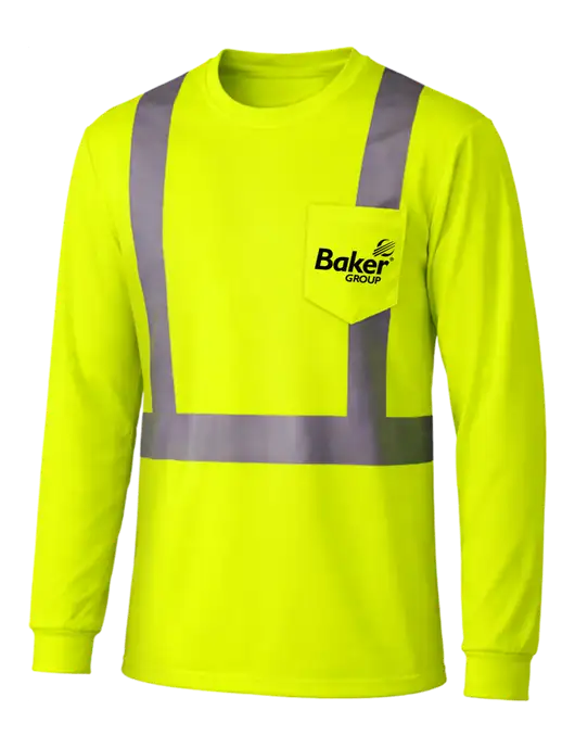 CornerStone Safety Yellow ANSI 107 Class 2 Mesh Long Sleeve Tee w/Baker Group Logo