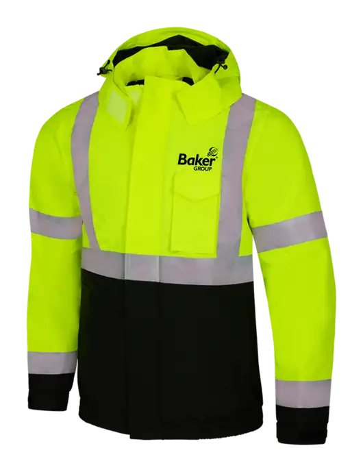 CornerStone Safety Yellow ANSI 107 Class 3 Economy Waterproof Insulated Bomber Jacket w/Baker Group Logo