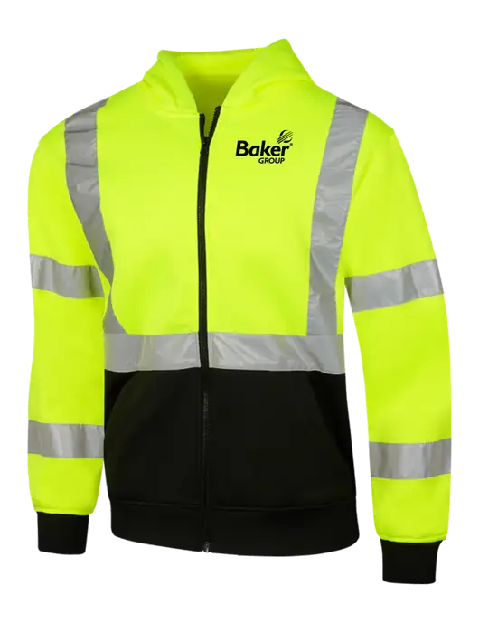 CornerStone Safety Yellow ANSI  107 Class 3 Heavy-Duty Fleece Full-Zip Hoodie w/Baker Group Logo