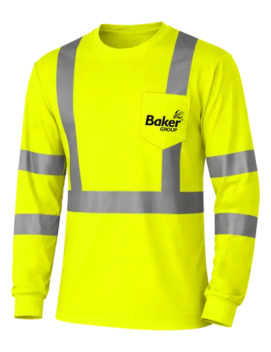 CornerStone Safety Yellow ANSI 107 Class 3 Mesh Long Sleeve Tee w/Baker Group Logo