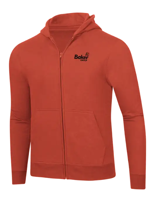 Orange 8.5 oz Ring Spun Zip Hooded Sweatshirt w/Baker Group Logo