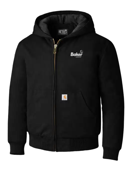 Carhartt Black Quilted-Flannel-Lined Duck Active Jacket w/Baker Group Logo