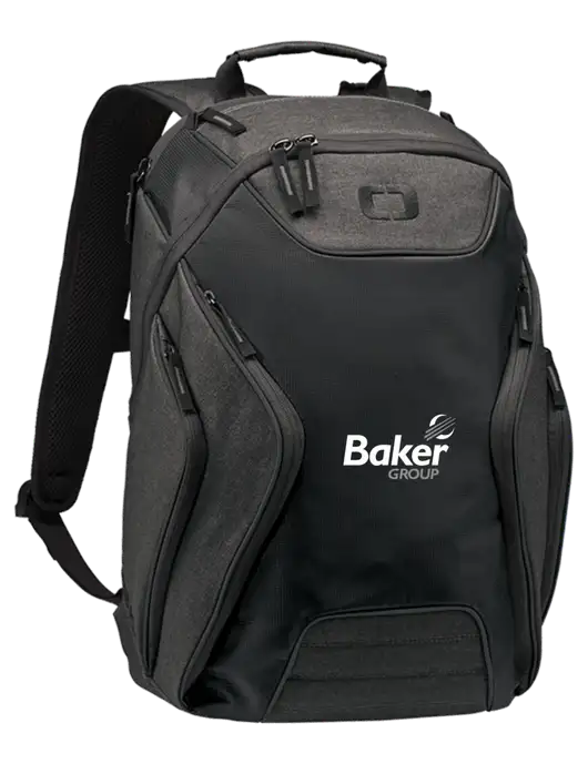 OGIO Black/Heather Grey Hatch Laptop Backpack
 w/Baker Group Logo